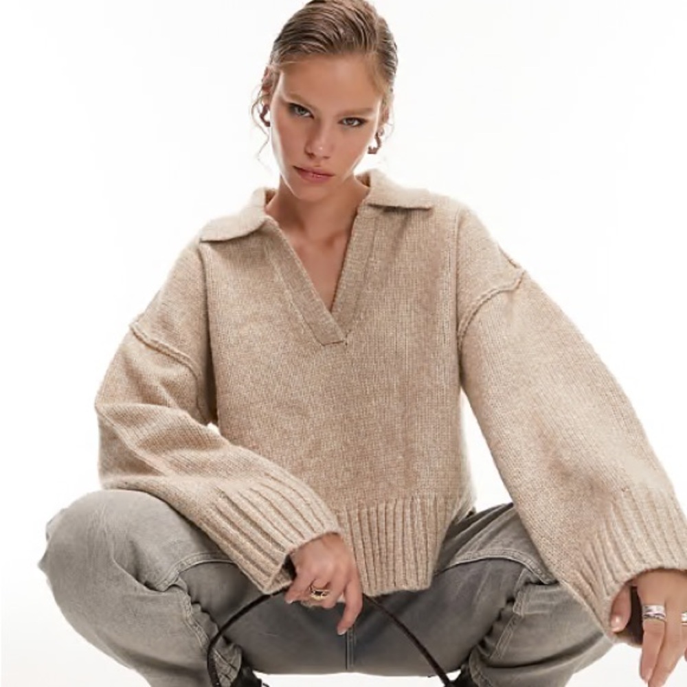 Topshop Ribbed Knitted Collar Crop Sweater